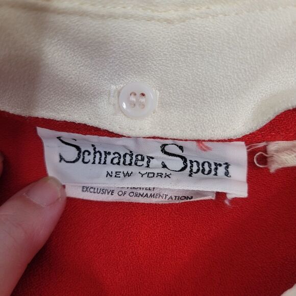 VINTAGE 70s red‎ removable collar button up academia midi dress M - Picture 5 of 11